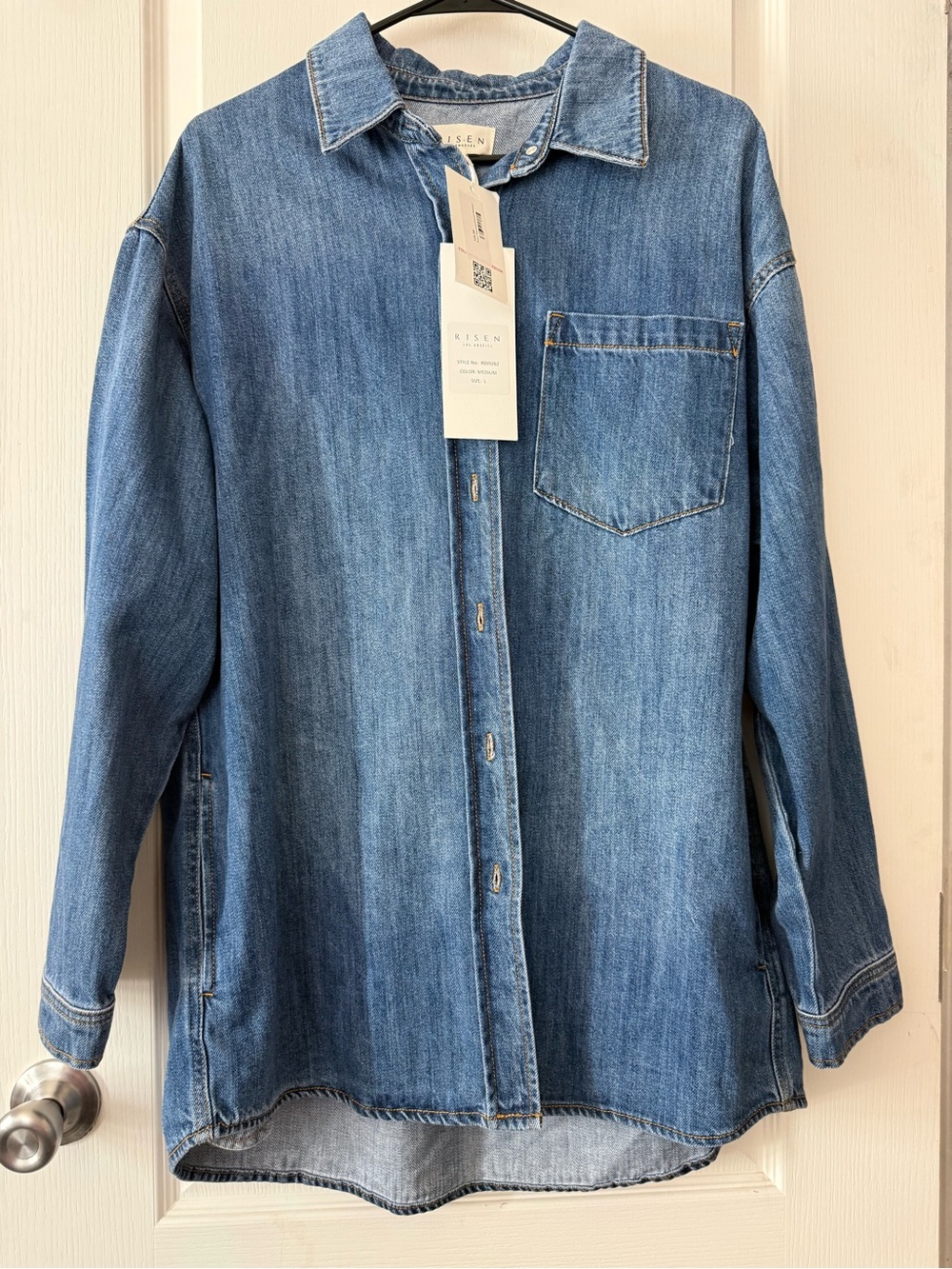 NWT RISEN Denim Button-Front Shirt Jacket (Shacket)